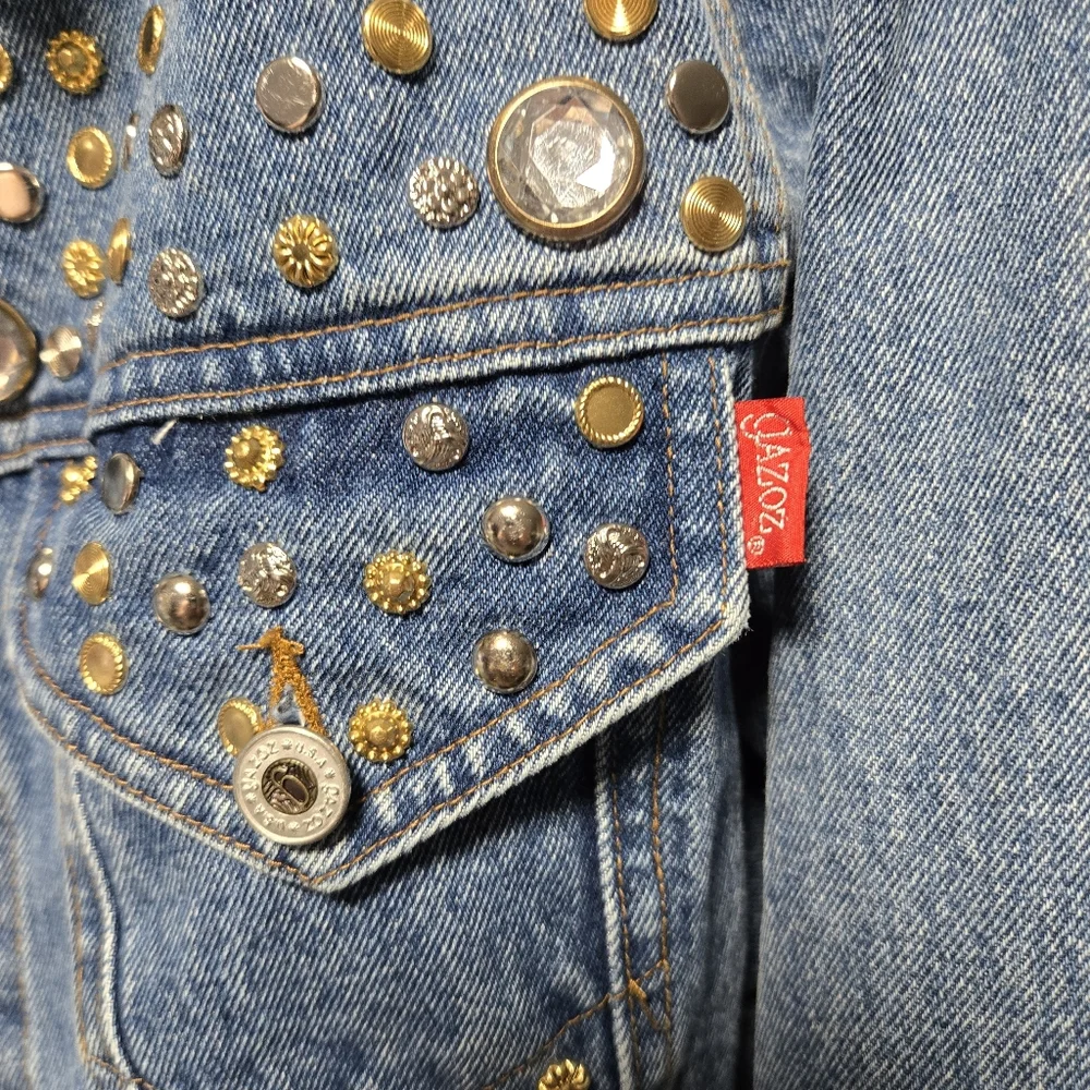 Vintage Gazoz Studded Bejeweled Denim Jacket Size Large Jean Jacket 80s 90s - Picture 5 of 11